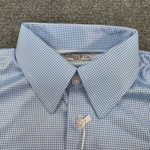 Collars & Co.‎ Dress Collar Polo Shirt - Blue Gingham Short Sleeve Small